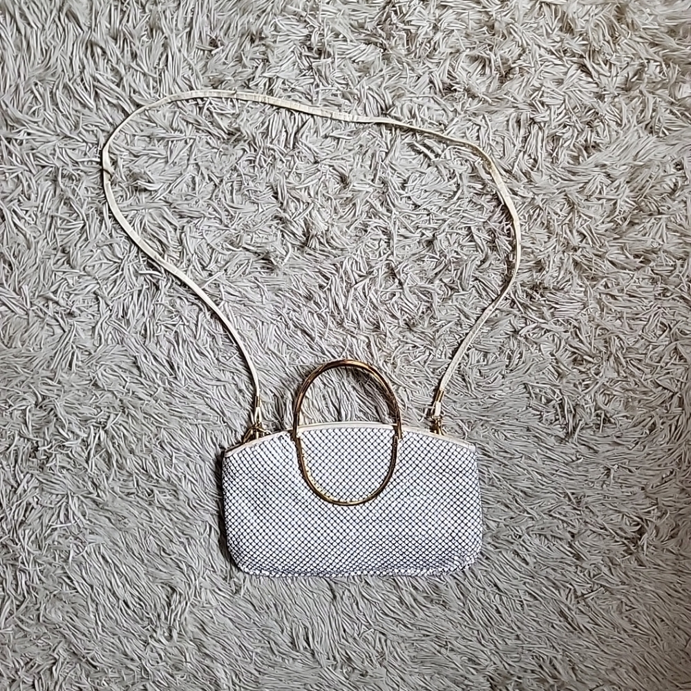 Vintage 70s Disco Purse White Gold Chain Mail Mesh Purse Bag Crossbody Clutch